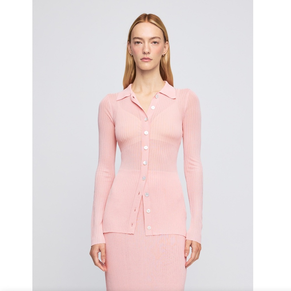 ANNA QUAN Ivy Knit Button Down Pink Sakura Top $250 NWT Sz 2